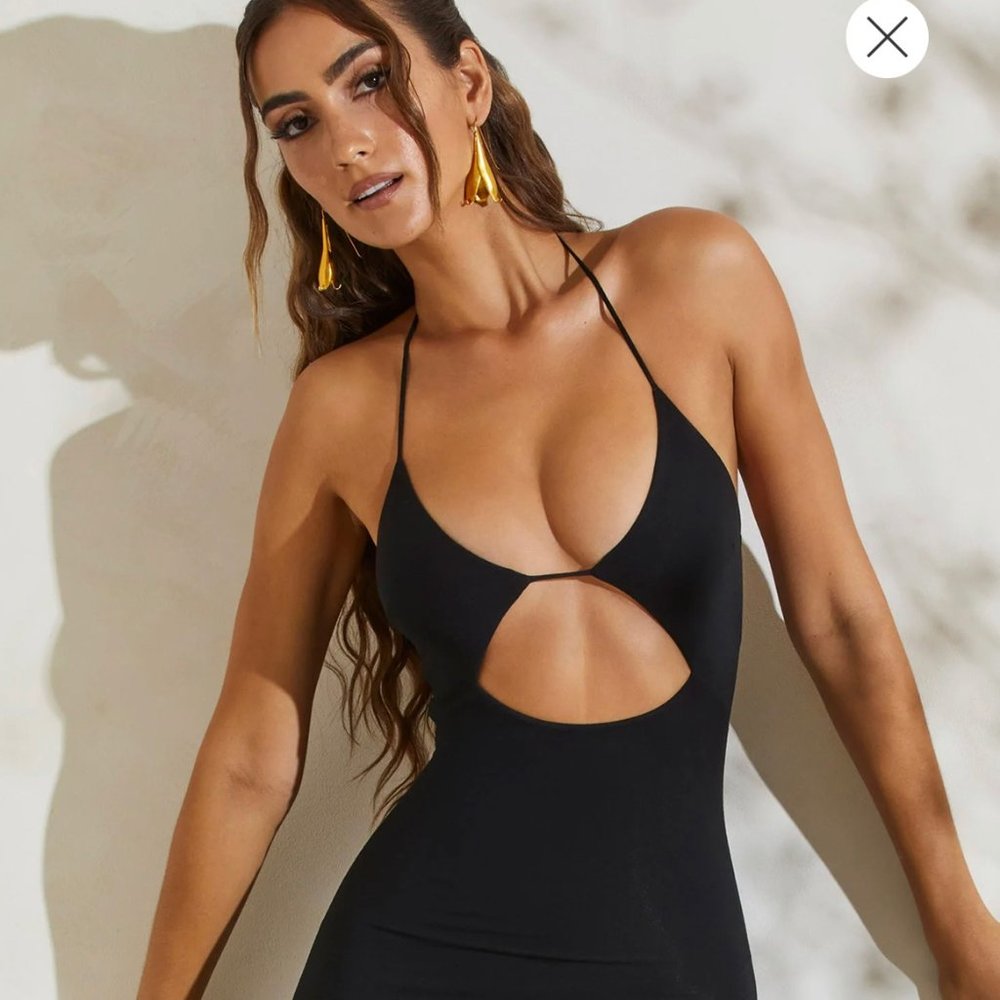 Oh Polly Black Halter Cut Out Midi Dress